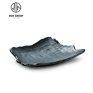 Matt black lotus leaf round soup plate