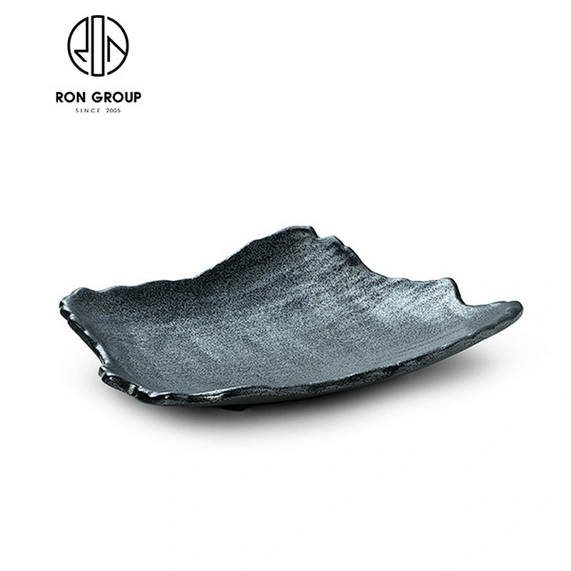 Matt black lotus leaf round soup plate