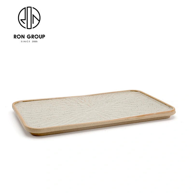 Khaki colour Retangular Flat 10 12 14inch Plates ceramic dishes for hotel restaurant