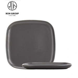 13 Inch Grey Color Restaurant Ceramic Dinner Plates With Handle