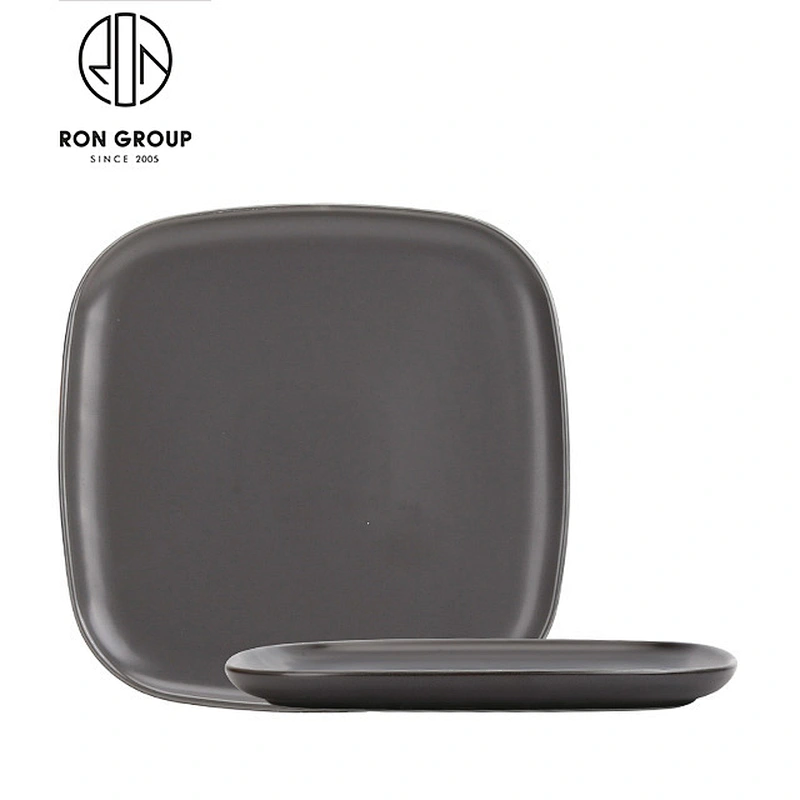 13 Inch Grey Color Restaurant Ceramic Dinner Plates With Handle