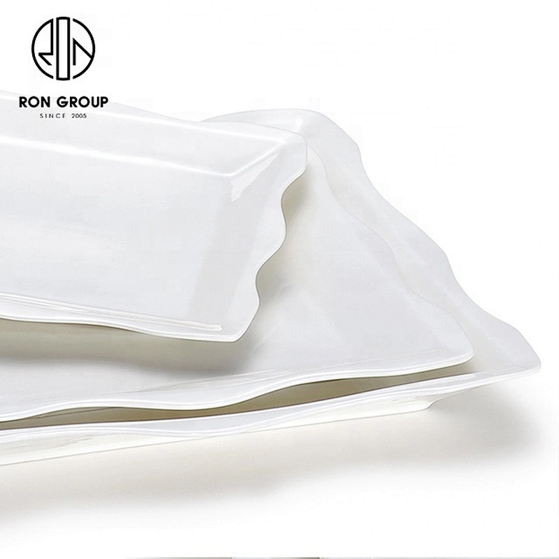 Restaurant Custom Wavy Selvedges Square Plate Porcelain Dinner Plate