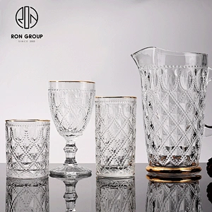 Factory Wholesale Elegant Diamond Glassware Vintage Goblet Wine Water Glass Set