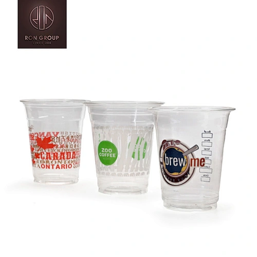 transparent round food grade plastic cups with flat lids