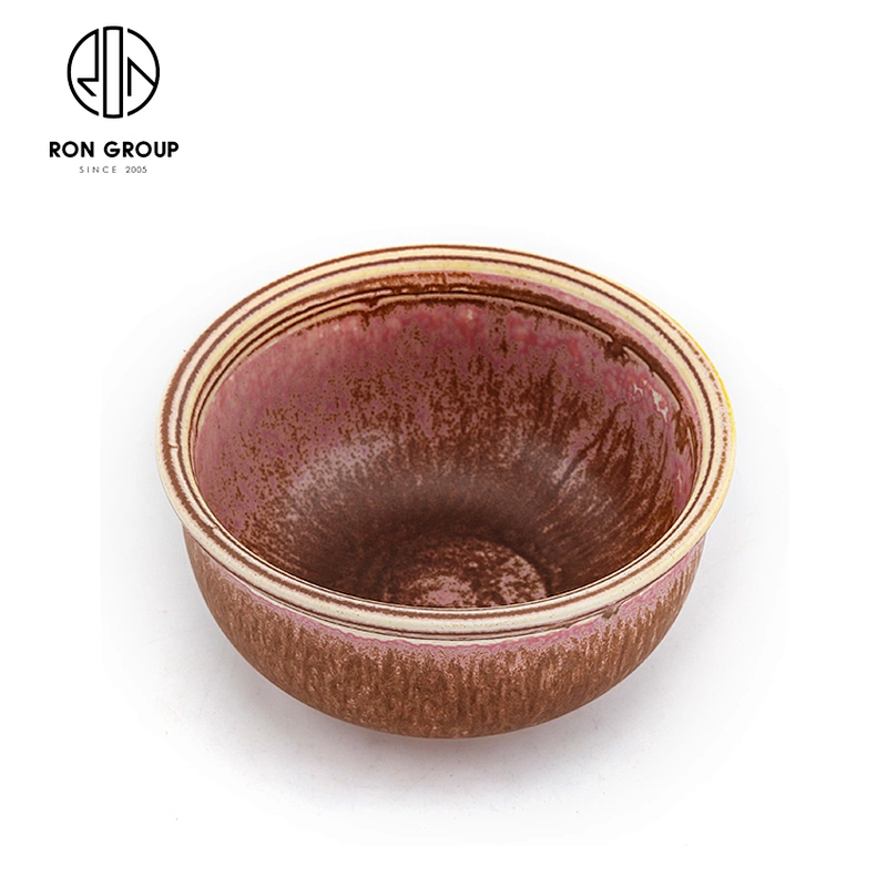 Fambe Pink Rhythm Collection Ceramic Porcelain Rice Bowl For Restaurant