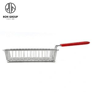 Wholesale Restaurant Accessories White Metal Iron Wire Plastic Handle Square Snack Fry Basket
