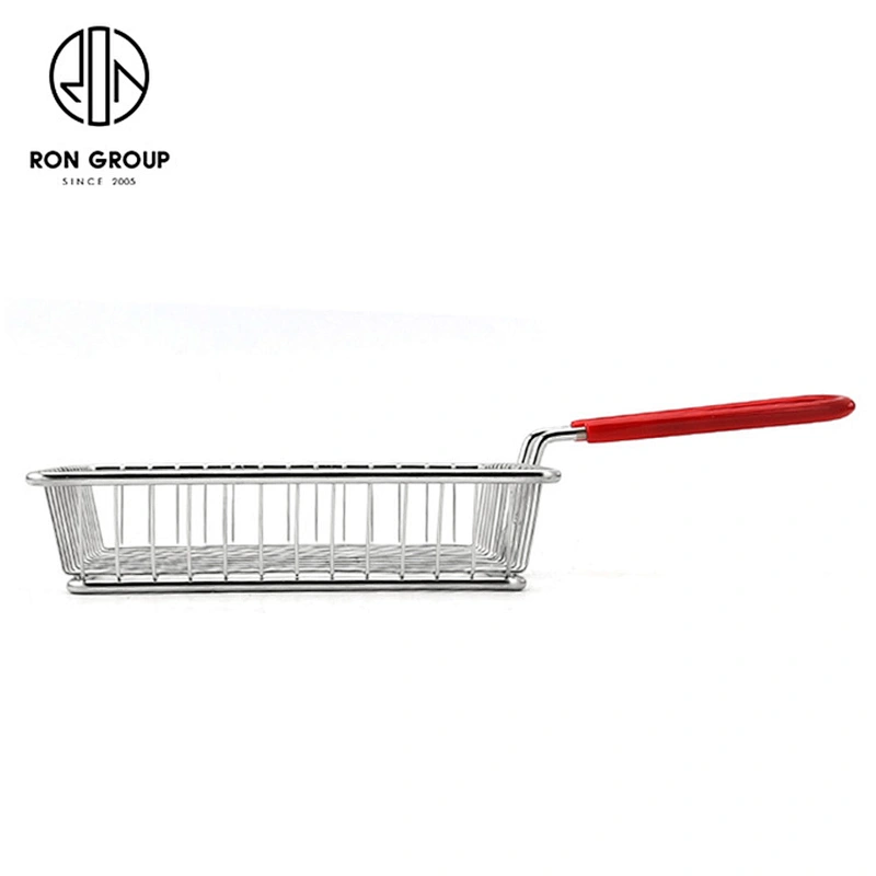 Wholesale Restaurant Accessories White Metal Iron Wire Plastic Handle Square Snack Fry Basket