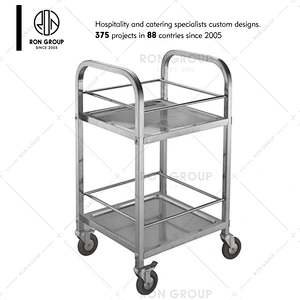 Restaurant 2 Tier stainless steel kitchen service trolley with wheels
