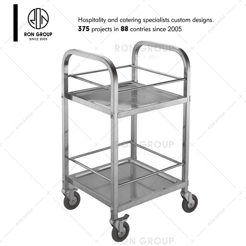 Restaurant 2 Tier stainless steel kitchen service trolley with wheels