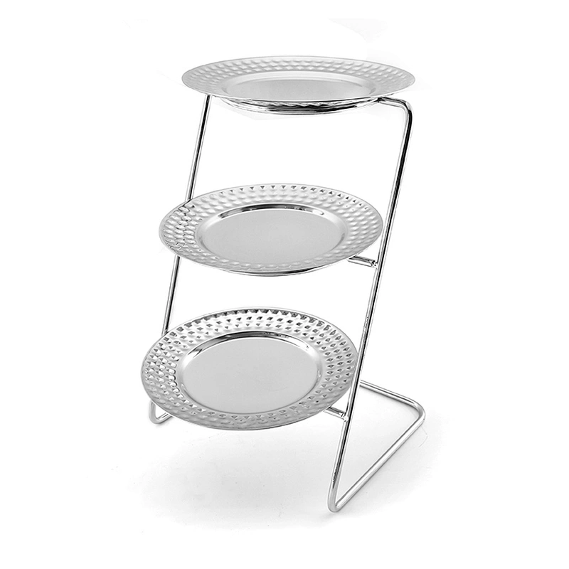 Three-Layer Beveled Round Dish Hotel Table Metal Fruit Plate Display Rack