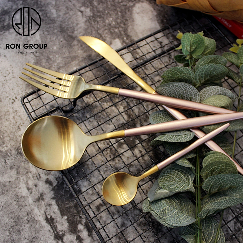 Good Quality Pink Gold Stainless Steel Flatware Set Wedding Gold Cutlery