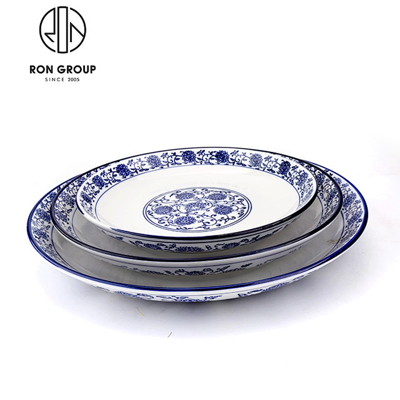 Wholesale Restaurant Blue And White Porcelain Round Dinner Plates