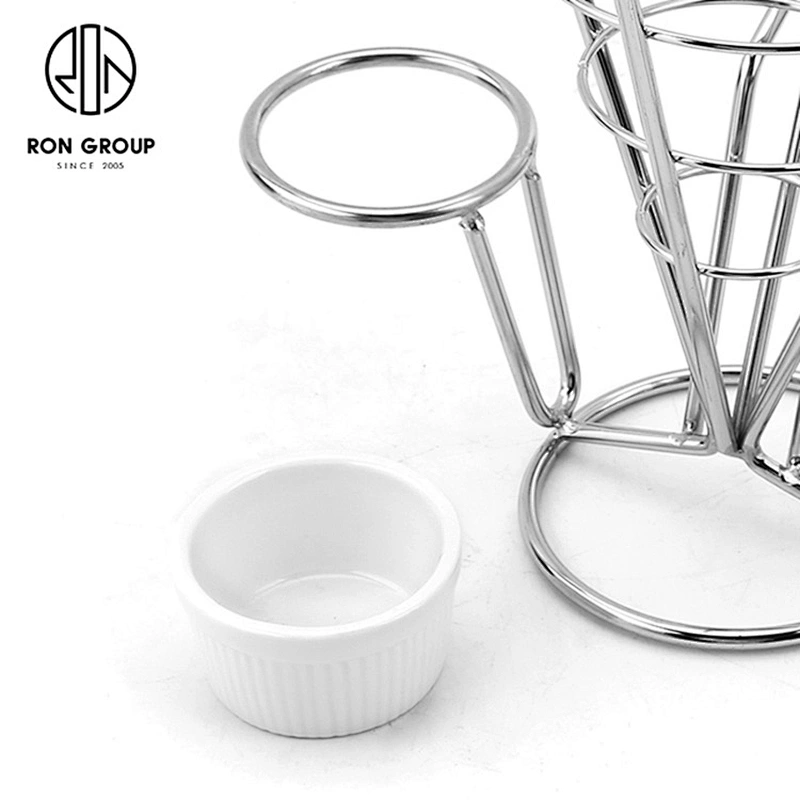 Kitchen Restaurant Stainless Steel Double-Chip Fries Rack with Salad Dipping Cup