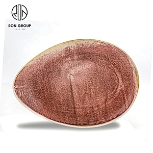 Different Size Restaurant Fambe Pink Rhythm Ceramic Mango Shape Plate