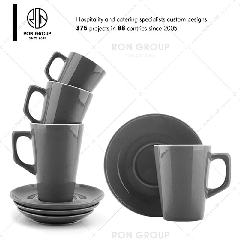 Wholesale Restaurant Brown Printed Ceramic Coffee Mug