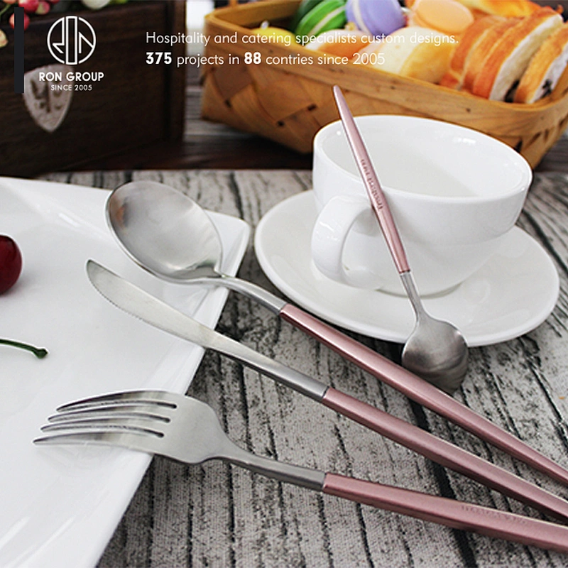 pink stainless steel cutlery set metal fork knife for restaurant dinning