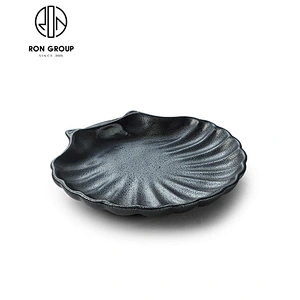special design hotel plain black wave ceramic square plate