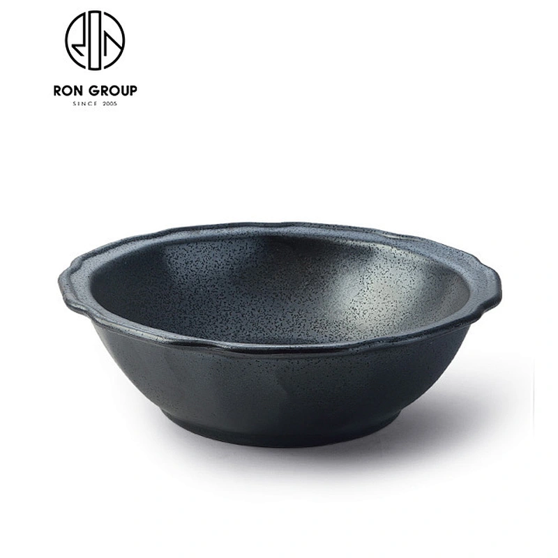 Matt black lotus leaf round soup plate