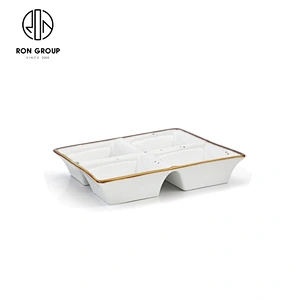 Wholesale Price Porcelain Tableware 4 Compartment Dish Snack Soy Sauce Plate
