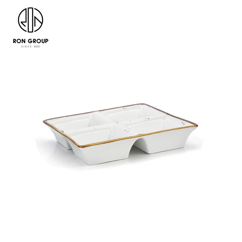 Wholesale Price Porcelain Tableware 4 Compartment Dish Snack Soy Sauce Plate