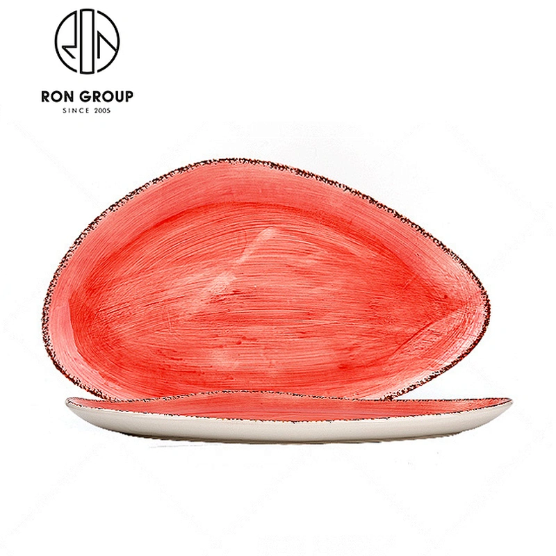 Orange Ceramic Oval Shape Restaurant Dinner Plates