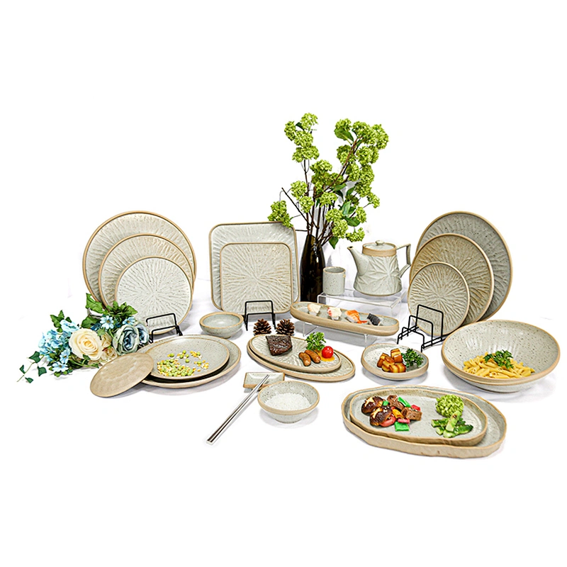 restaurant hotel  dishes plates ceramic set with Oval shape