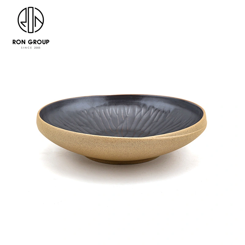 Wholesale Restaurant Ceramic Dishware Matte Black Terracotta Noodle Soup Bowl