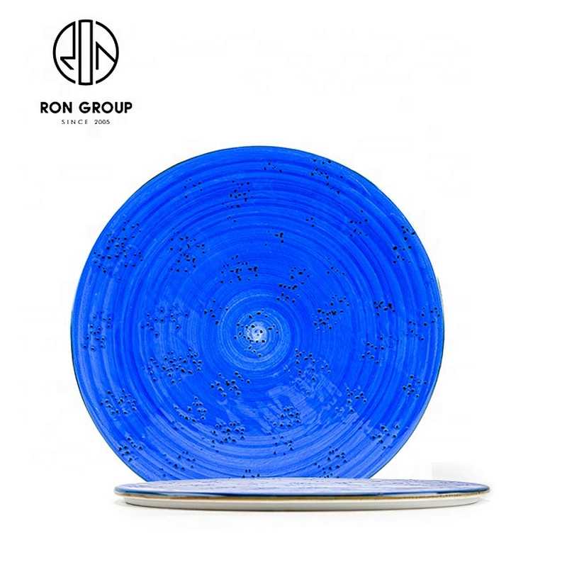 High Strengthened Porcelain Lake Blue Large Round Dinner Plates