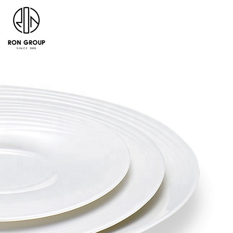 8 Inches Plain White Ceramic Round Shallow Plate For Restaurants