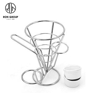 Kitchen Restaurant Stainless Steel Double-Chip Fries Rack with Salad Dipping Cup