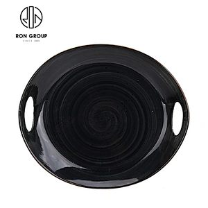 Commercial Restaurant Eco-Friendly Flat Black Ceramic Dinner Plate
