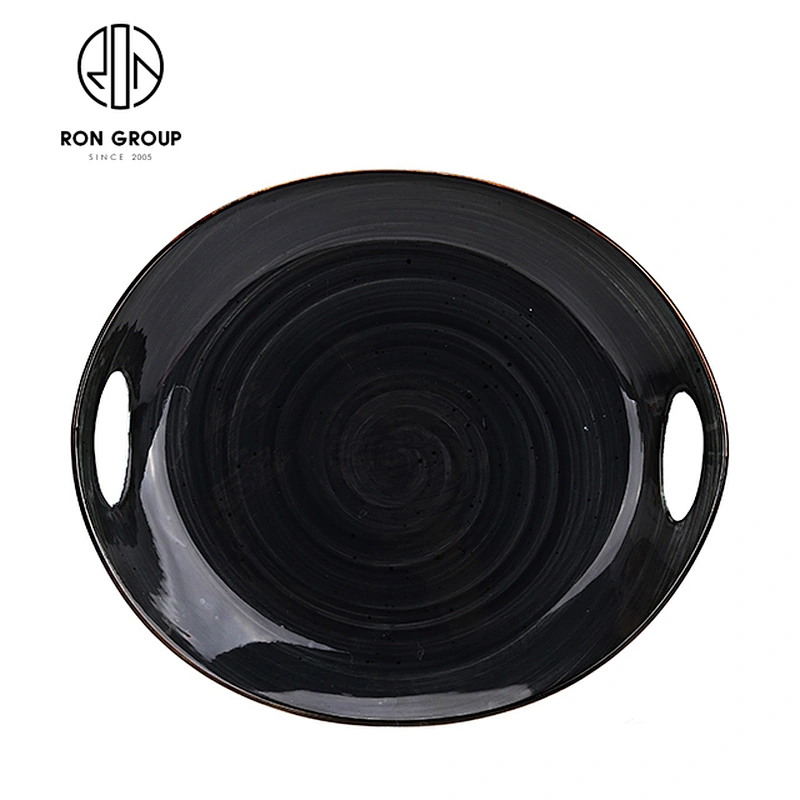 Commercial Restaurant Eco-Friendly Flat Black Ceramic Dinner Plate