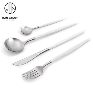 Wedding Restaurant Silver Plated Flatware White Handle Cutlery Set