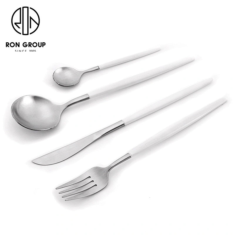 Wedding Restaurant Silver Plated Flatware White Handle Cutlery Set