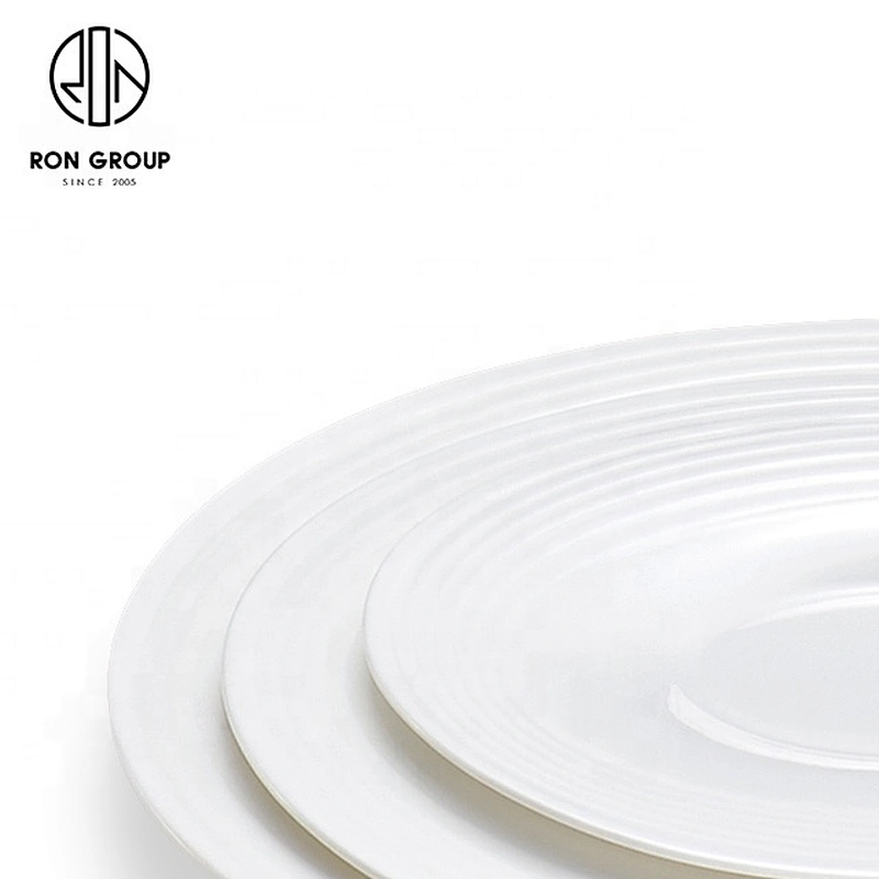 8 Inches Plain White Ceramic Round Shallow Plate For Restaurants