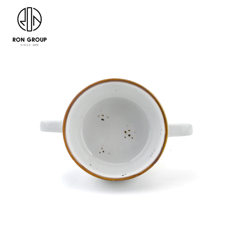 Wholesale Classic Style Customized Porcelain Soup Tea Cup With Two Handle