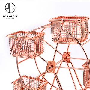 Hot Sale Stainless Steel Rose Gold Restaurant Ferris Wheel Snack Stand Rack With Five Basket