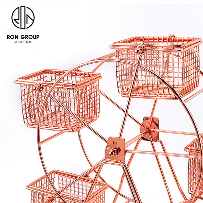 Hot Sale Stainless Steel Rose Gold Restaurant Ferris Wheel Snack Stand Rack With Five Basket