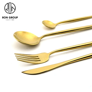 Restaurant Coffee Shop Stainless Steel Dinner Set 4 PCS Glod Cutlery Flatware