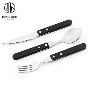 Wholesale Stainless Steel Cutlery Restaurant Black Wood Handle Flatware