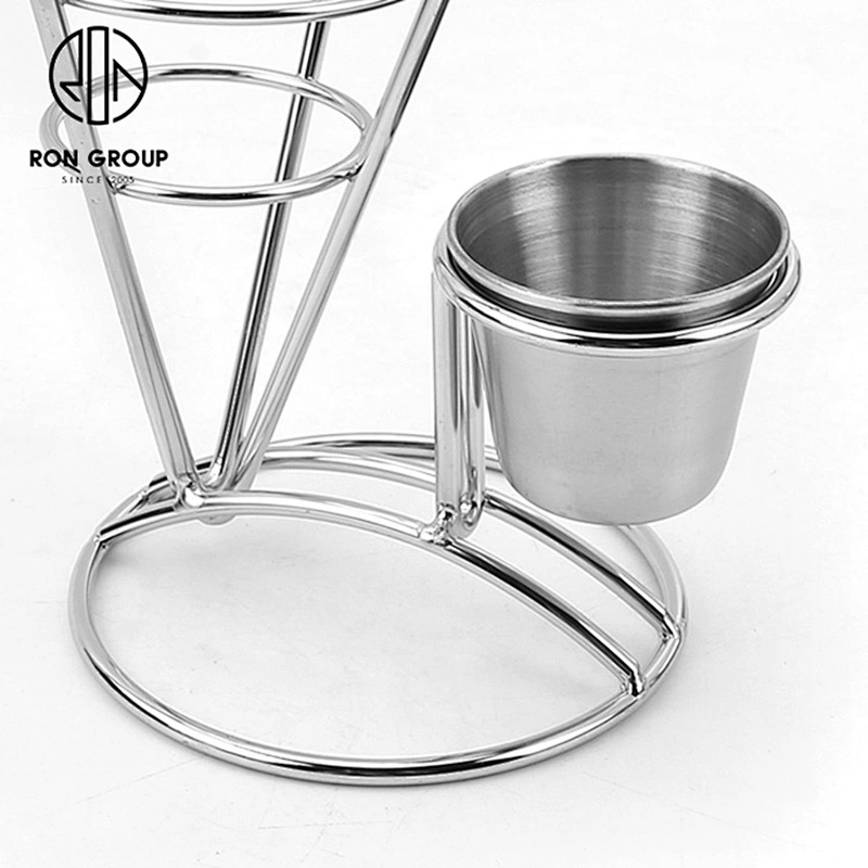 Stainless Steel Single Cup Conical Fram Finger Food Wire Stand With Dip Holder
