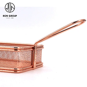 Hot Selling Metal Weave Rose Gold Rectangle Mesh Fry Basket Chicken Frying Basket