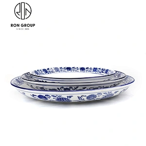 Wholesale Blue And White Porcelain Ceramic Rectangle Dinner Plates