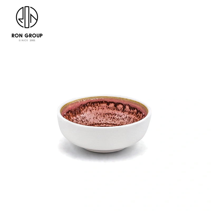Custom Ceramic Fambe Pink Rhythm Food Korean Style Dish For Restaurant