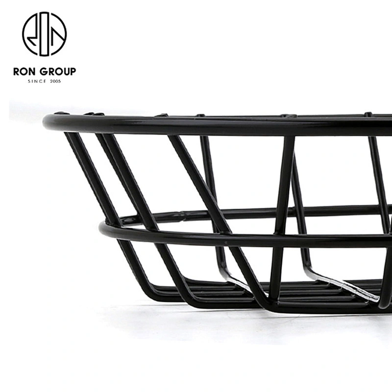 Small Size Metal Iron Wire Black Steel Round Bread Basket For Restaurant