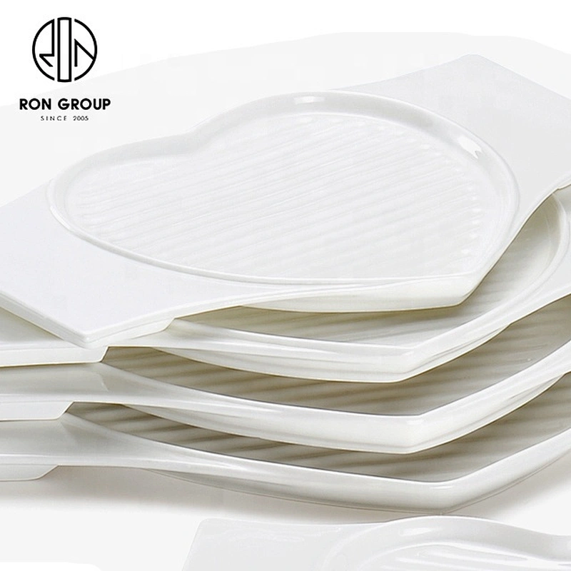 Ceramic Dinner Custom Made Double Flat Heart Shape Plate For Restaurant