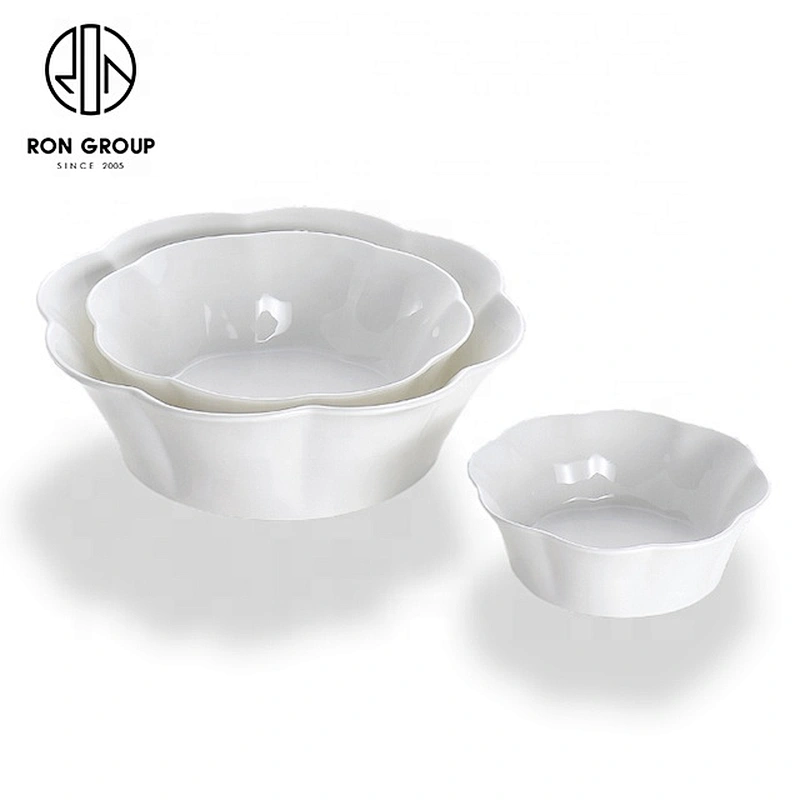 Advanced Custom White Ceramic Flower Shaped Bowl For Restaurant