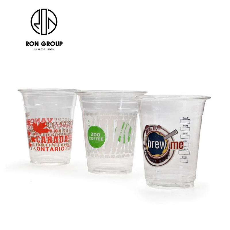 Wholesale Coffee Shop Custom Logo Disposable Takeaway PET Plastic Cups With Lid