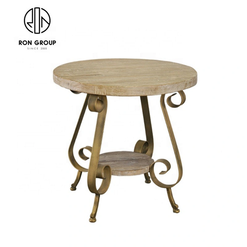 High End Old Elm Desktop Restaurant Dining Round Iron Table