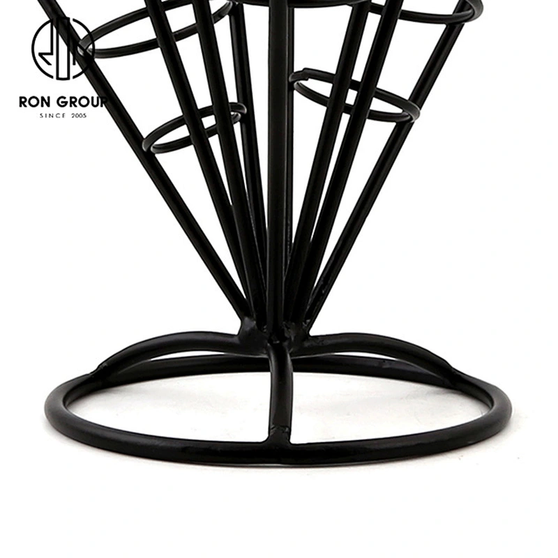 Kitchenware Metal Wire Iron Matte Black 3 Cones French Fry Holder Stand
